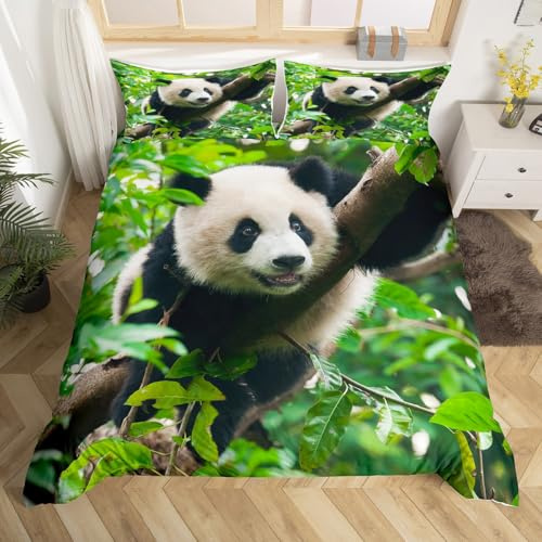 Loussiesd Set di biancheria da letto per bambini con stampa 3D con panda, per ragazze e ragazzi, con motivo animale, verde e nero, ultra alto, in microfibra, con cerniera, per letto junior/culla