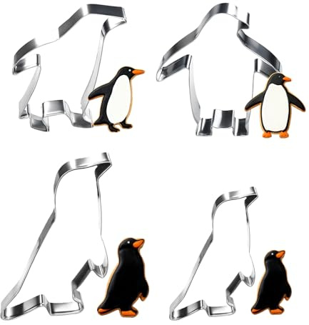Ausstechformen Pinguin, Pinguin Plätzchen Ausstecher Set, Edelstahl Plätzchenausstecher Tiere, 4 Stück Keksausstecher Cookie Cutter Geschenke für Weihnachten Backen Fondant Torten
