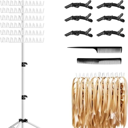 gresonic Support Blanc réglable pour tresses, support pour perruques avec 144 pinces pour coiffeurs et tresseurs, pour rallonges de cheveux（Blanc (sans plateau)）