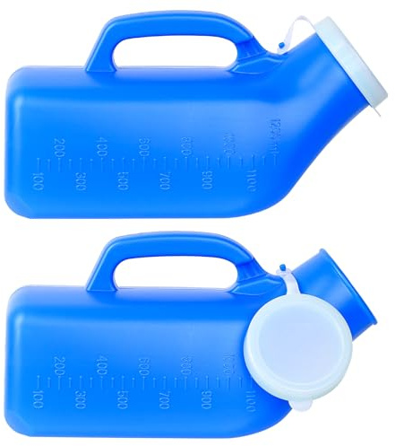 2 Pcs Urine Bottles Male Spill Proof, 1200ml Portable Male Urinal Bottles for Men, Portable Urinals for Mens, Plastic Emergency Pee Bottle with Lid for Travel Camping Outdoor Car