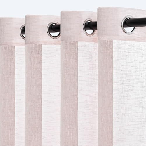 MYSKY HOME Gardinen Rosa mit Ösen Vorhänge Voile Transparent für Wohnzimmer Modern Schlafzimmer Kinderzimmer Ösenvorhang Scheibengardine Schlaufengardinen 2er Set 140x225 cm (B x H