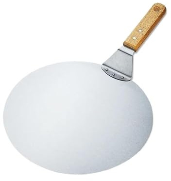CaFfen Pelle Pizza Pelle à pizza ronde en acier inoxydable antiadhésive avec manche bois de chêne(Big)
