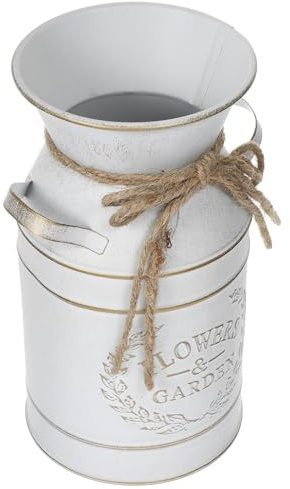 VICASKY Pot à Lait en Métal Galvanisé à Double Anse, Vase Vintage Rustique pour Fleurs et Plantes, Décoration de Table pour Maison, Hôtel et Restaurant