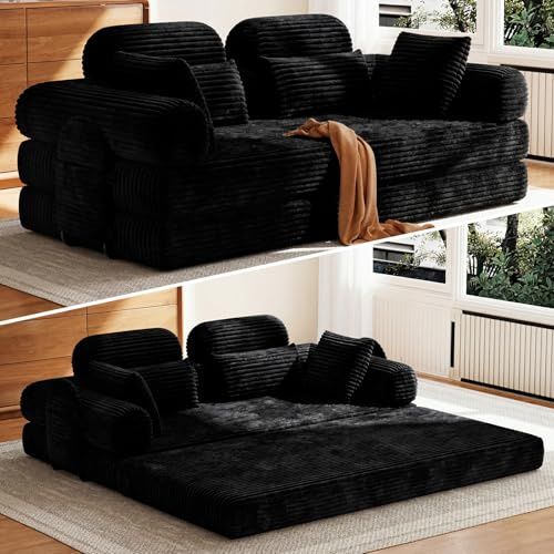 HOMRELEXA Schlafsofa 200cm Breit, Cord Boneless Couch mit Hohe Rückenlehne