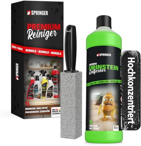 SPRINGER HX3100 Urinsteinentferner 1 L + Bimsstein | Made in Germany | Toilettenreiniger für Urinstein & Kalk | gegen Geruch & Ablagerungen | für Urinal & Keramik