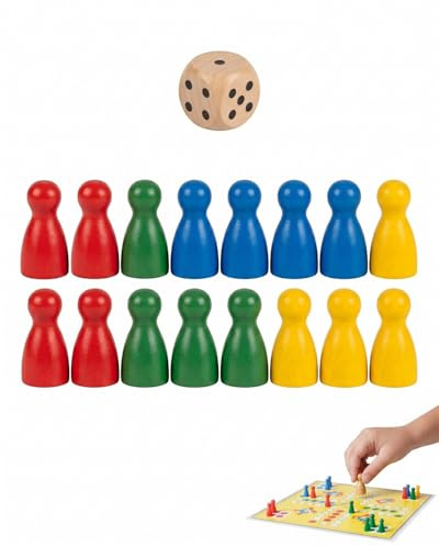 XUKZIMA Ludo in Legno Massiccio, Set Completo 16 Pedine 3D + 1 Dado | Gioco da Tavolo per Famiglie, Bambini e Adulti | Classico, Sviluppa Strategia e Logica, Divertimento Assicurato