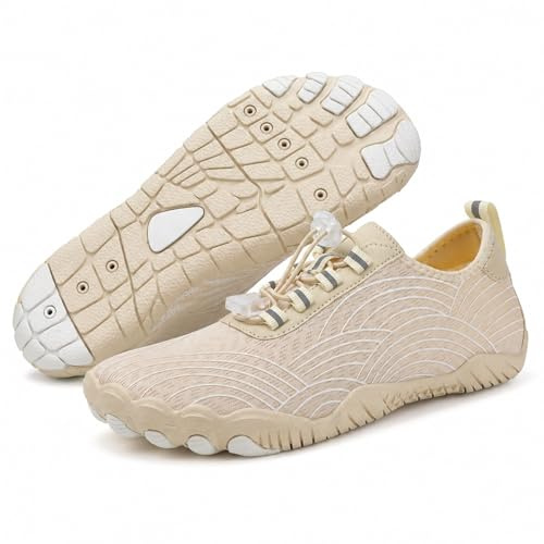 Scarpette da Scoglio Uomo Donna, Scarpe da Scoglio Antiscivolo ad Asciugatura Rapida, Scarpe da Acqua Traspiranti con Coulisse for Mare Piscina Surf Yoga(Apricot,46EU)