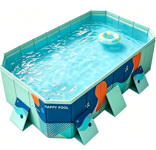 Everkeen Faltbarer Pool Erwachsene Nicht-aufblasbarer Tragbarer Swimmingpool Schwimmbad Verdickter Rutschfester PVC Schwimmbecken Große 2.6M
