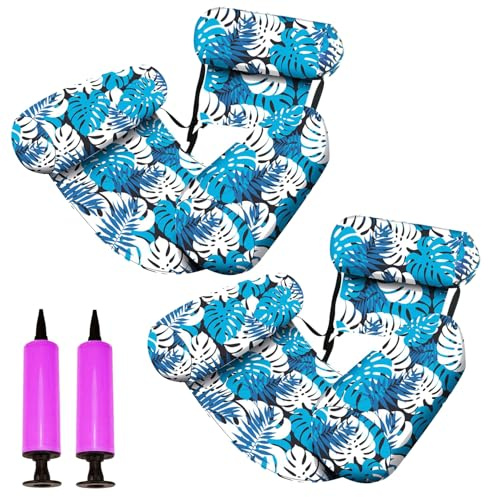 2er Set Aufblasbarer Schwimmsessel für Pool Erwachsene mit 2 Handpumpen | Luftmatratze Pool Hängematte , Aufblasbare Poolliege für Wasserpark, Schwimmbad, Strand & See