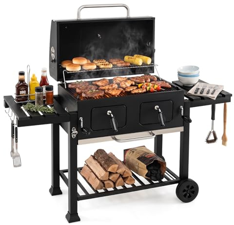 COSTWAY kolgrill med lock XXL, grillvagn