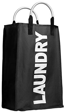 IHOMAGIC Panier a Linge, Sac à Linge Pliable et Transportable, Sac de Rangement avec Poignée, Corbeilles à Linge Portable, Sac à Vêtements Sales Pour Salle de Bain et Chambre, 35-40L, Noir