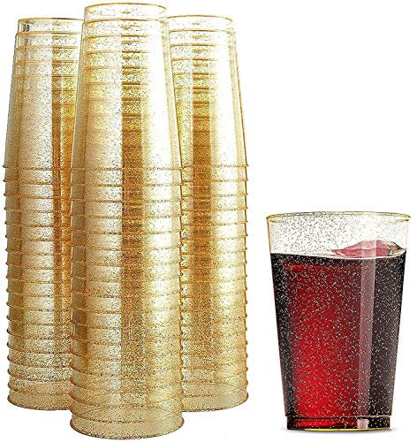 Munfix 100 Glitter Tazze di plastica 12 oz cancella Bicchieri di plastica Bicchieri Oro tazzine Glitter monouso Coppe Cerimonia Nuziale Eleganti Coppe Partito riciclabile e bpa-Free