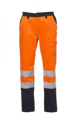 PAYPER Charter Pantalón de Hombre Multiestación de Trabajo Mezcla de Algodón Cierre Cremallera Alta Visibilidad Bolsillos Delanteros Laterales Traseros (Naranja Fluo/Azul Marino, XXL), Naranja Azul