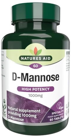 Natures Aid D-Mannose 1000mg - High Strength - Supports Urinary Tract Health - Vegan - Non-GMO - Gluten Free - Antioxidant Support - Food Supplement for Women & Men - 60 Tablets