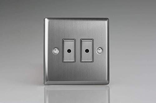 Varilight Double V-Pro Multi-Point LED Dimmer 2 x 0-100W - Classic Brushed Steel With Brushed Steel Buttons