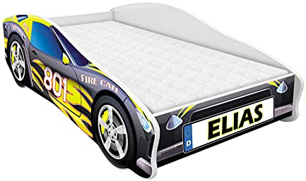 ACMA Autobett 160x80 cm mit Matratze und Lattenrost - Kinderbett Auto personalisiert mit Name, Modell 6, stabiles Jugendbett für Kinderzimmer, belastbar bis 120 kg