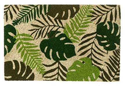 D,casa - Felpudo de Hojas Verde de Fibra de Coco étnico para la Entrada de 60x40 cm Sol Naciente