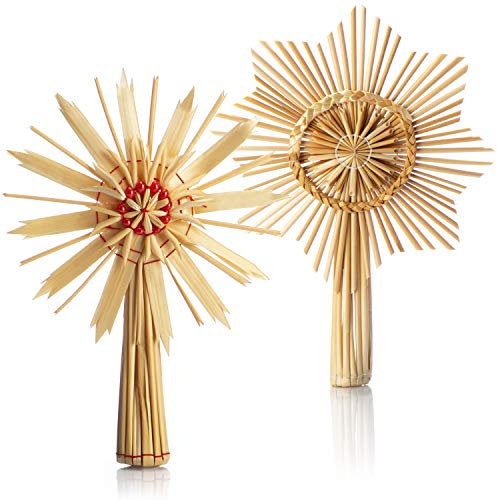 com-four® 2X Christbaumspitze als Weihnachtsbaumschmuck aus Stroh - Strohstern-Spitze für den Weihnachtsbaum - Christbaum-Schmuck - natürlicher Christbaum-Behang