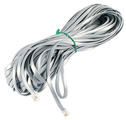 N/A RJ12 6P6C - Cavo di linea telefonica piatto a spina maschio, 20 m, 65 piedi, grigio