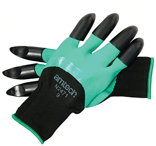 Amtech N2471 Gardening Gloves with Claws Large (Size 9), Quality Gardening Work Gloves, Black/Green