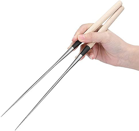 1 par de palillos reutilizables, palillos de acero inoxidable Palillos de sushi japonés con mango de madera (L)