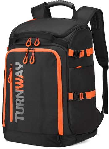 TurnWay Ski/Snowboard Boot Backpack/Ski Boot Backpack | Excellent for Store All Gear | Travel with Waterproof Exterior, Reflective Strip for Men, Women and Youth(Black-Orange)