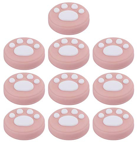 Cat Paw Daumengriffkappen 10 Stück Ersatz Silikon Daumengriffe Analoge Stick Abdeckung Joystick Kappe Abdeckung Universal für Switch für Switch Lite(Weiße Pfote auf Rosa)