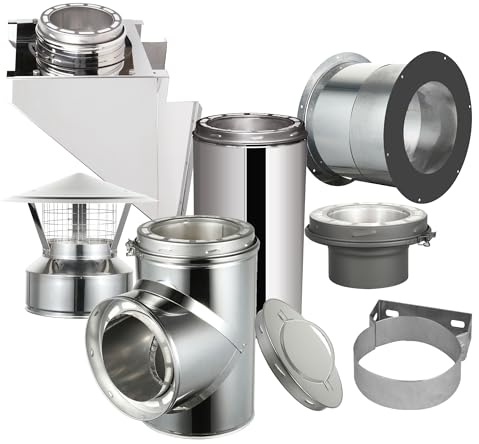 AllFuel HST Through The Wall Kit with Spark Guard Chimney Cap for 6 Diameter 304 Stainless Steel Class-A Double Wall All Fuel Insulated Chimney Pipe (9 Length, Standard Wall Bracket)