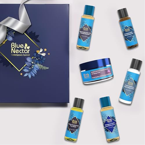 Blue Nectar Tress to Toe Geschenkset für Damen & Herren | Haaröl, Haarshampoo, Gesichtspeeling, Gesichtswäsche, Körperwäsche & Bodylotion | 6 Stück | Perfektes Jubiläums- & Geburtstagsgeschenk