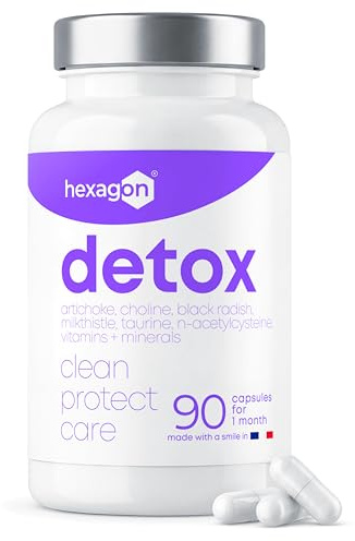 DETOX - NAC N-Acetyl-Cysteine, Artichaut, Chardon Marie, Radis Noir - Draineur et Elimination - Detox Foie Puissant et Rapide & Colon - +1 Mois de Cure - Made in France - 90 Gélules - Hexagon