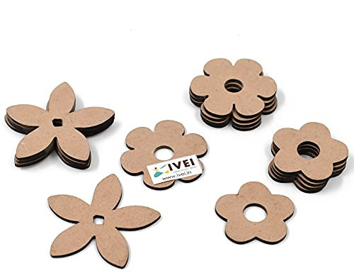 IVEI DIY MDF-Blumenausschnitte/Verzierung – blumenförmige MDF-Ausschnitte zum Malen, Holzblatt-Bastelbrett für Harzkunst und flüssige Kunst, Mandala-Kunst, Brandmalerei – 15-tlg