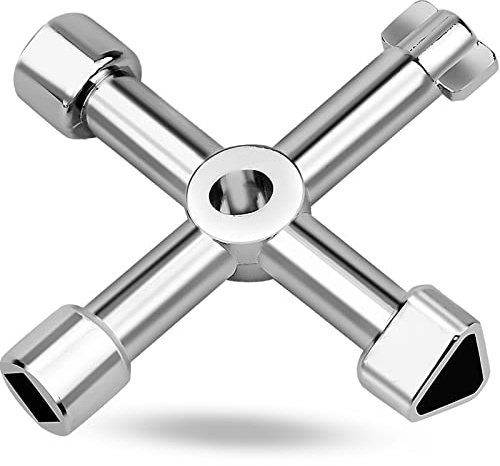 ALFFREUDE 4 Vías Llave Utilidades Multifunción De Cuatro Vías Multifunción Cross Triangle Key Armario Eléctrico Universal 4 en 1 para Ascensores, Armarios Eléctricos, Válvulas (Plata)