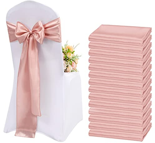 Teruntrue 50 Stück Rose Gold Satin Stuhlschärpen Stuhl Dekorative Schleife Entworfene Stuhlabdeckung Stuhlschärpen für Hochzeitsempfang Party Hotel Zuhause Küche Dekoration (Rose Gold)