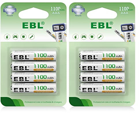 EBL Piles Rechargeables NIMH 1,2V, 8PCS AAA HR03 Piles Rechargeables, Compatible avec Jouet, Télécommande, Manette, Rasoir, etc