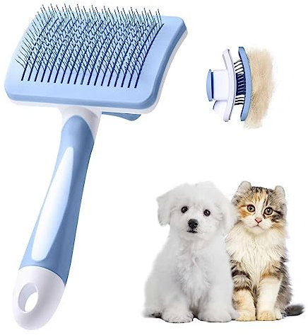 Vinabo Brosse,Autonettoyante pour Poils pour Chiens de Petite,Brosse pour Chat/ Animaux de Compagnie,Pour Eliminer des Tomentose Sous-poil Tangles-Bleu