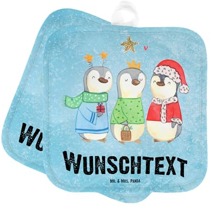Mr. & Mrs. Panda Personalisierte Topflappen Winterzeit Heilige DREI Könige - Geschenke, Weihnachten, Namensaufdruck, Topfuntersetzer, Weihnachtstage, Heiligabend, mit Namen, Winter, Weihnachtsmann