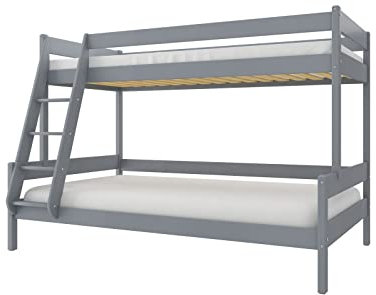 Générique Etagenbett Family Kinderzimmer Jugendzimmer aus Kiefernholz (mit 2 Schubladen zur Auswahl) (grau, 90/120 x 200 cm)