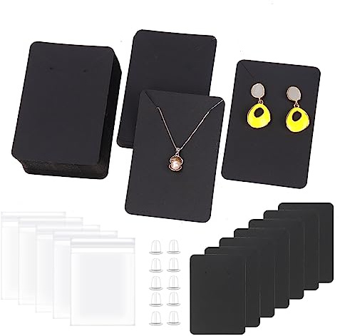 Swpeet Kit di 300 biglietti di visualizzazione per orecchini neri, 100 pezzi da 8.9x6.1 cm, per esporre orecchini, collane e gioielli