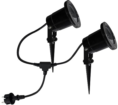 Trango 2-flammig 3074B IP65 LED Gartenstrahler, Außenleuchte aus Alu-Druckguß inkl. je 1x GU10 LED Leuchtmittel & Zuleitungskabel Teichlampe, Gartenleuchte, Außenlampe, Wegbeleuchtung