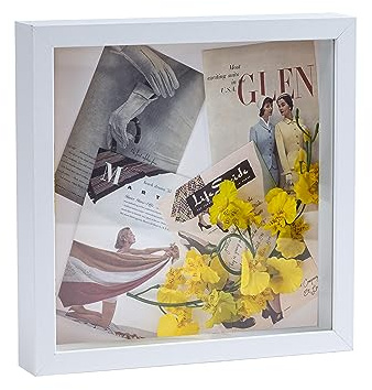 Muzilife 3D Bilderrahmen zum Befüllen mit Glasscheibe 22x22 cm | Tiefer Rahmen Weiß, Holz Objektrahmen Shadow Box, Perfekt zum Basteln und als Geschenk für Familie Freunde usw.
