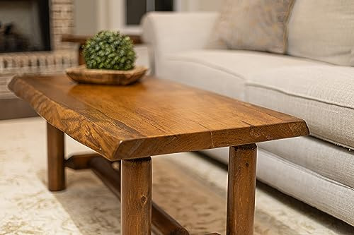 Southern Rustic Logwerks Live Edge Wood Cabin Style Log Pine and Cedar Coffee Table Living Room Decor (Honey Pine)