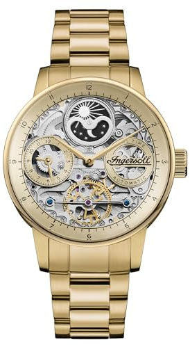 Ingersoll The Jazz 42 mm automatische Mondphasenuhr für Herren mit Skelettzifferblatt und Edelstahlarmband