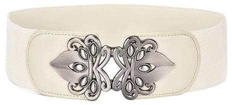 Disimlarl Damen Leder Elastische Kummerbunds Mantel Breite Taille Dichtung Patent Daunenjacken Gürtel, weiß, One size