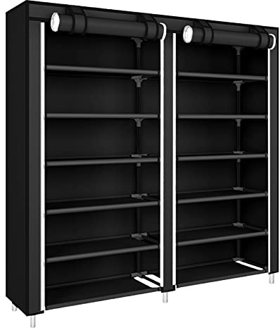 HUOLE 7 Schicht Schuhschrank Schuhablage Schuhregal Staubdichtes Stoffregal für ca. 36 Paar Schuhe,Schuhständer mit Schutzhülle, für Wohnzimmer, Schlafzimmer,120 * 30 * 110cm -Schwarz