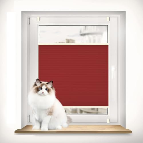 Plissee ohne Bohren Verdunkelung 35 x 150 cm Sonnenschutz Blickdicht verdunklungsplissee zum Klemmen inkl. Befestigungsmaterial für Fenster & Türen, Rot