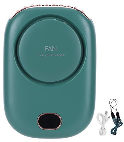 Mini ventilador eléctrico ABS de 3 velocidades portátil con carga USB para colgar en el cuello sin aspas ideal para viajes al aire libre excursiones campamentos y compras ligeras (verde)