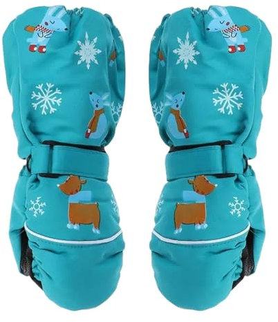 KATIAK Guantes de Chico Chica Guantes De Conejo De Invierno para Niños Guantes De Nieve Impermeables Y A Prueba De Viento para Niñas 2-6 Años-Verde