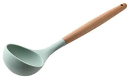 Silicone Soup Ladle with Wooden Handle Silicone Cooking Spoon, Scratch Resistant, Comfortable Grip, Heat Resistant, Easy to Clean for Household