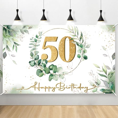 COLOFALLA 180 x 110 cm 50. Geburtstag Deko für Frau und Mann - Happy Birthday Banner, Grün Hintergrund, Geburtstagsparty Wanddekoration