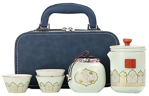 Juego de té portátil de viaje Kung Fu de 250 ml, una olla, tres tazas, regalo práctico de negocios, verde claro antiguo